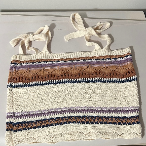 POL Tops - POL‎ Cream and Brown Knit Tank Top